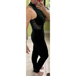 Shinestar NWT velour green small black ace trim pant jumpsuit romantic holiday